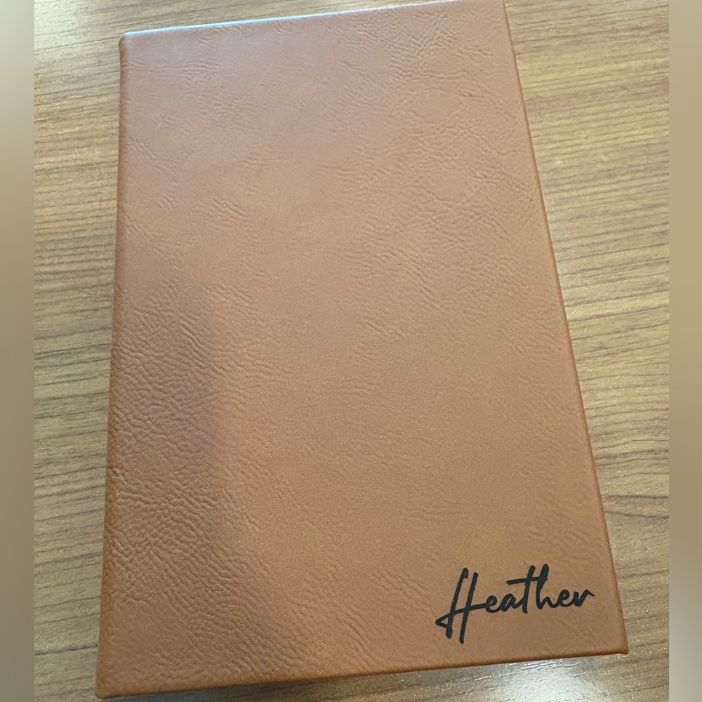 Notebook / Journal with name Heather.
5”x8”.
Beautiful faux leather